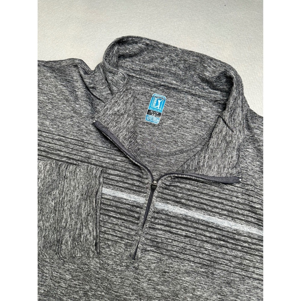 PGA Tour Pullover Men XL Gray Heathered Quarter Zip Striped Performance Long Slv